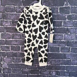 Cat & Jack 6-9 Months Baby Girls' Black White Heart Ruffle Romper Snaps